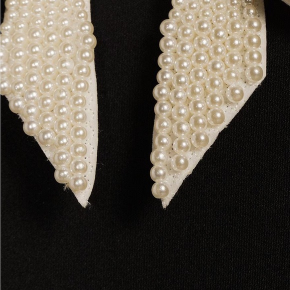 🆕 Antonio Melani  Crepe Square Neck Long Ruched Sleeve Pearl Bow Midi Dress. - Picture 3 of 3